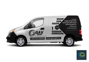 Conception du lettrage de véhicule d'un Nissan NV200 pour GAV MGMT