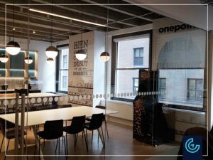 Office branding interior decoration for Groupe Onepoint Canada in downtown Montreal