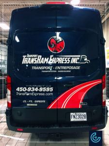 Vehicle lettering on 2019 Ford Transit Extended Hi-Roof for TransRam Express