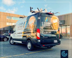 Partial truck wrap and lettering on the new 2020 Ford Transit T-250 Medium Roof for E. Cohen Électrique