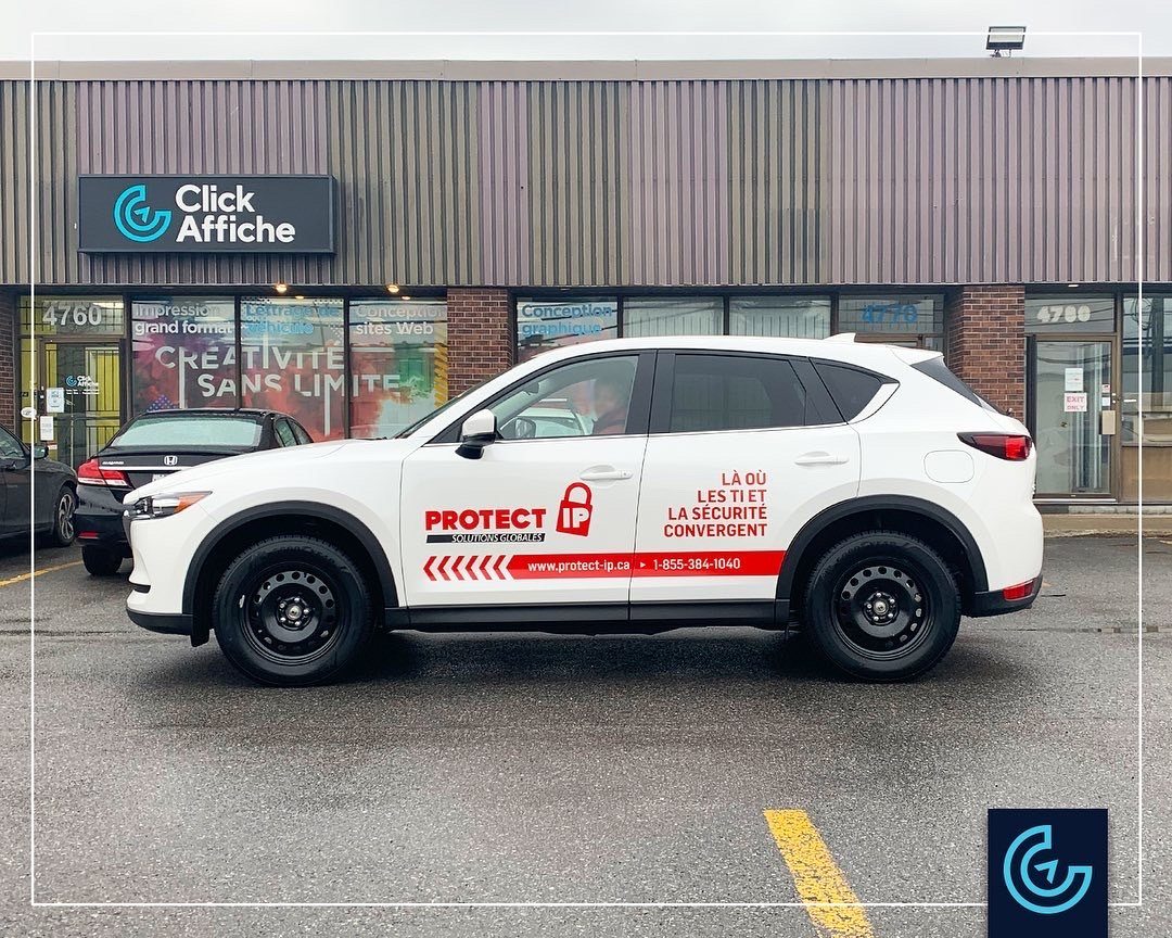 Vehicle lettering on a SUV 2021 Mazda CX-5 for the security services provider Protect IP