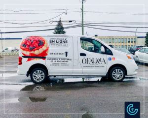 Vehicle lettering on a minivan 2021 Nissan NV200 SV Cargo for the online pastry ôFauria by the French pastry chef Christian Faure