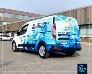 Vehicle wrap on a minivan 2016 Ford Transit Connect XLT Cargo for the electrical company iElectrik