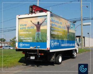 Complete truck wrap on a GMC 4500 truck with a 10-foot cargo cube for 4Pillars