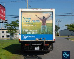 Complete truck wrap on a GMC 4500 truck with a 10-foot cargo cube for 4Pillars