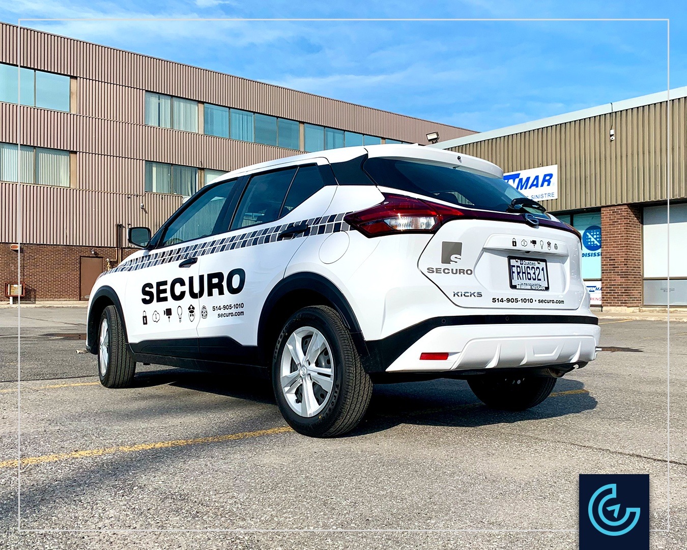 Lettrage de véhicule sur un SUV crossover Nissan Kicks 2021 pour le fournisseur de solutions de sécurité Securo