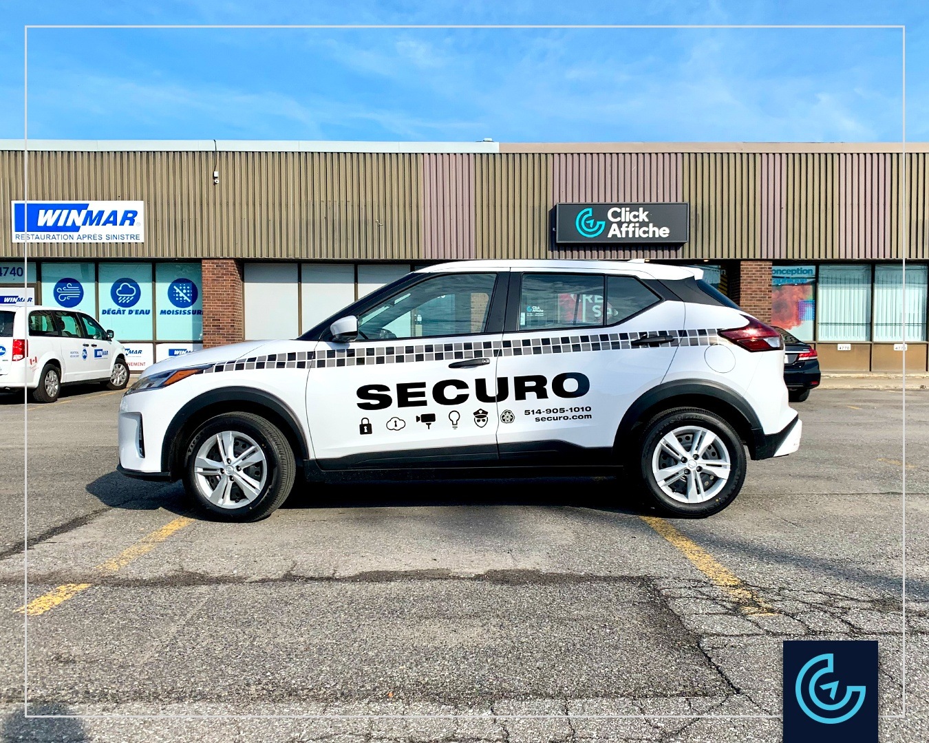 Vehicle lettering on a crossover SUV 2021 Nissan Kicks for the security solutions provider Securo