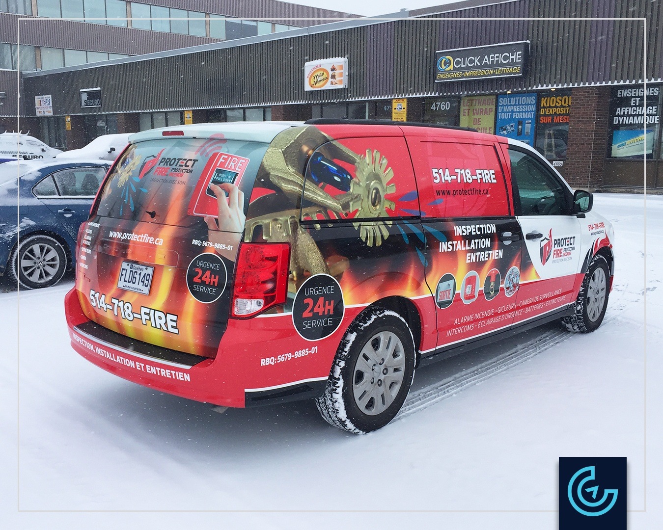 Wrap de véhicule sur une camionnette 2015 Dodge Grand Caravan pour l'entreprise de protection incendie Protect Fire