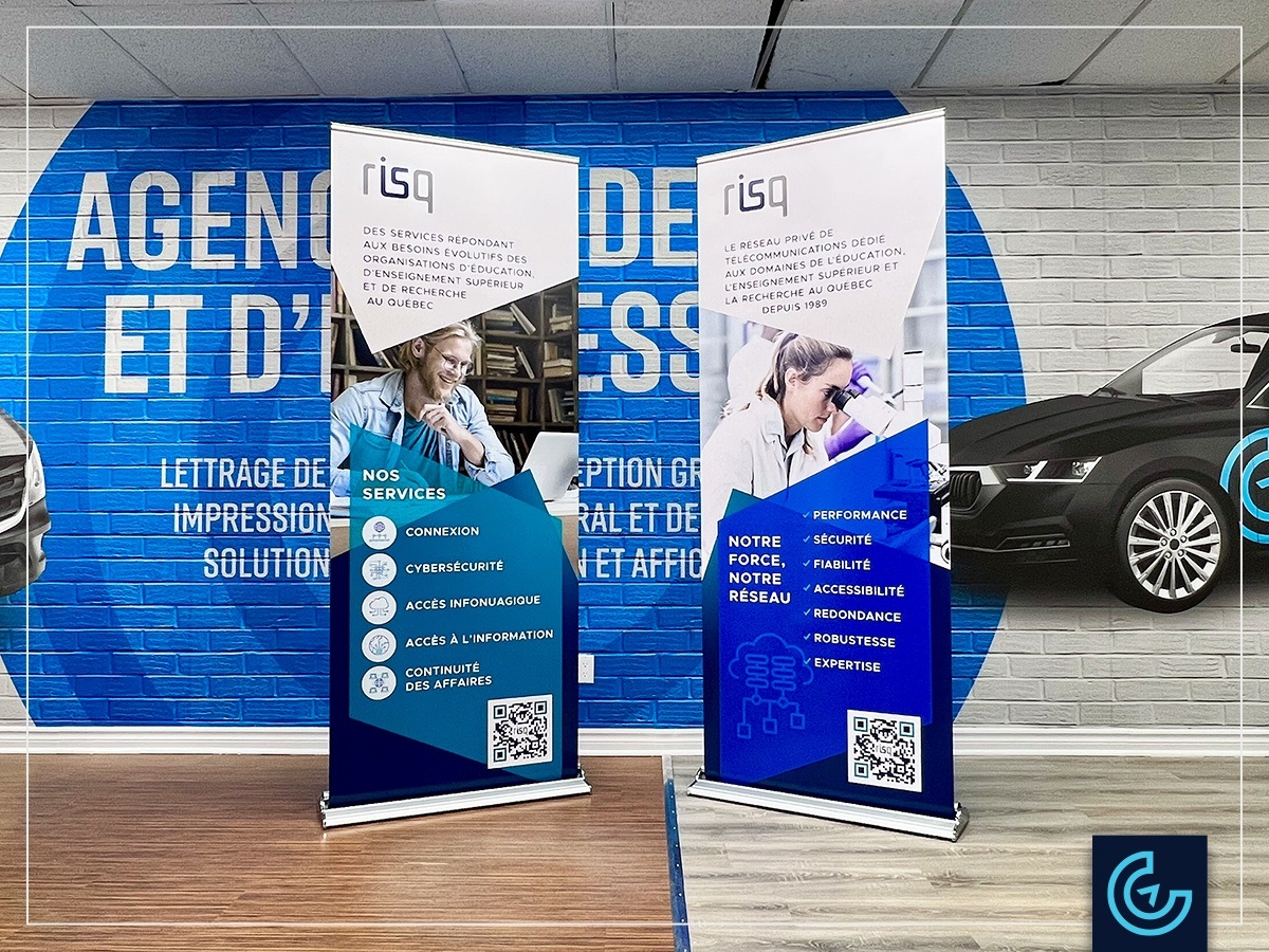 Roll-up banners printing for the retractable banner stands Luxury for the telecommunications service provider RISQ.