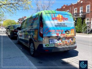 Half van wrap on a 2017 Ford Transit Connect Cargo for Island Spice Canada.
