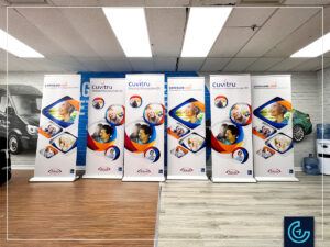 Roll-up banners printing and retractable stand hardwares for Circulo Pharma to promote 2 products Cuvitru and Gammagard by Takeda.