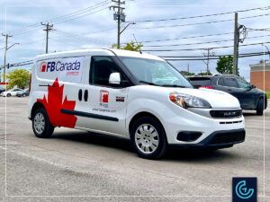 Vehicle lettering on a minivan 2021 RAM Promaster City Passenger for the wholesale transportation provider FB Canada Express.