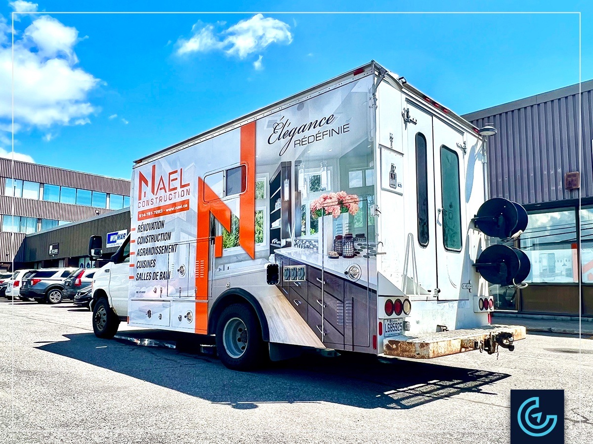 Utility truck wrap on a 2010 Ford E-450 with a 15-foot service body for NAEL Construction.
