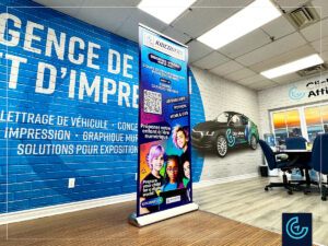 Roll-up banner printing and retractable banner stand to promote the coding camp for kids by the game lounge Nemesis.