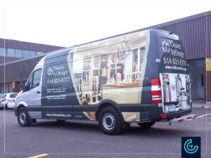 Van wrap on a 2015 Mercedes-Benz Sprinter Extended High Roof for the customer cabinetmaker Closets byDesign.