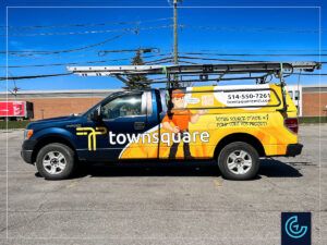 Local helpers and handymen source's pickup truck partial wrap and lettering on a 2013 Ford F-150 Regular Cab Long Bed with an 8-foot service body for Townsquare MTL.