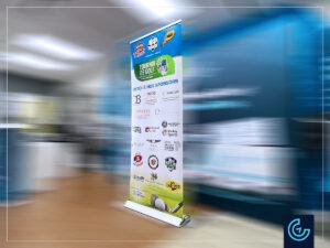 “Thank you sponsors” roll-up banner and retractable banner stand designed and printed for a charity golf tournament organized by Pierrefonds Minor Hockey Association.