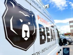Commercial vehicle partial wrap and lettering on a van 2020 Ford Transit Medium Roof for the plumber Plomberie BEAR.