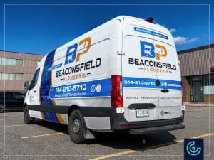 3/4 vehicle wrap on a van 2024 Mercedes-Benz Sprinter Extended High Roof for the plumber contractor Beaconsfield Plomberie.