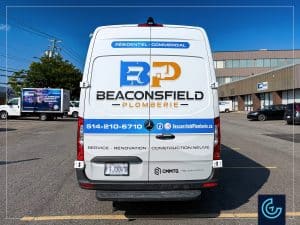 3/4 vehicle wrap on a van 2024 Mercedes-Benz Sprinter Extended High Roof for the plumber contractor Beaconsfield Plomberie.