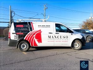 Habillage partiel et lettrage d'un fourgonnette 2020 Mercedes-Benz Metris, version cargo, pour l'entrepreneur général en construction Innovations Mancuso.