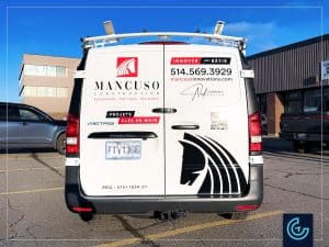 Minivan partial wrap and lettering of a 2020 Mercedes-Benz Metris Cargo for the construction general contractor Innovations Mancuso.