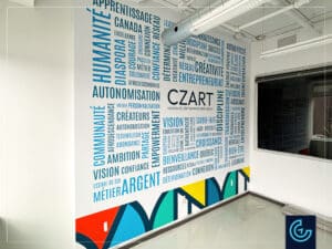 Office wall graphic printed and installed for the art entrepreneur school CZart Academy.