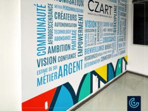 Office wall graphic printed and installed for the art entrepreneur school CZart Academy.