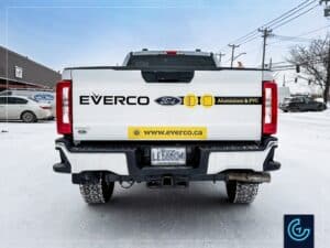 Pickup truck lettering of a 2025 Ford F-250 Super Duty Crew Cab Long Bed for the windows and doors manufacturer Everco.