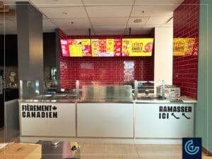 Graphiques muraux et enseigne en lettre lumineuse imprimés, fabriqués et installés pour la nouvelle succursale de la franchise de restaurants mexicains Quesada à Ville Saint-Laurent.
