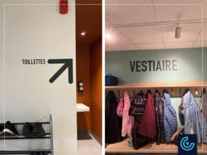 Mur de reconnaissance des donateurs sur mesure et graphiques muraux directionnels pour l’organisme de services sociaux AIDI (Action Intégration en Déficience Intellectuelle) à Brossard.